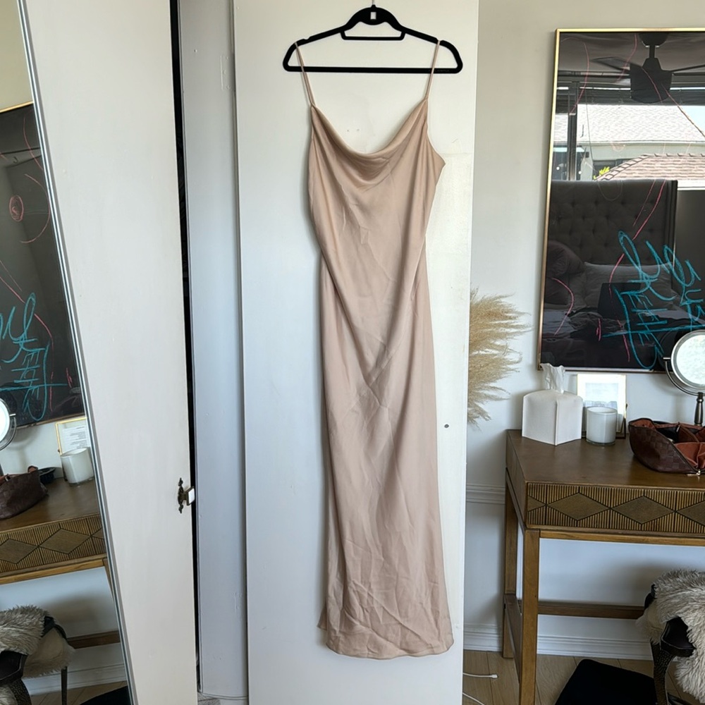 Shona Joy Cowl Neck Satin Gown Champagne 12